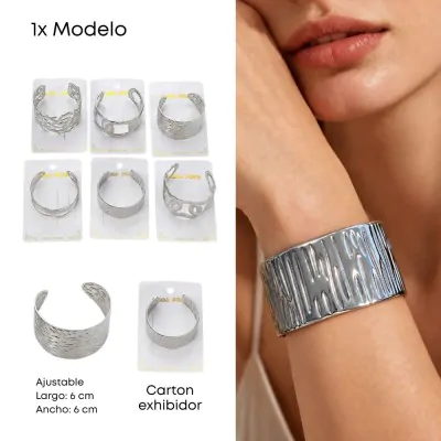 Pulsera Brazalete Xl Abstracto Plateado X6