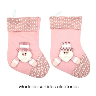 Medias Navidad Mediana 35cm - Papa Noel Rosa X6