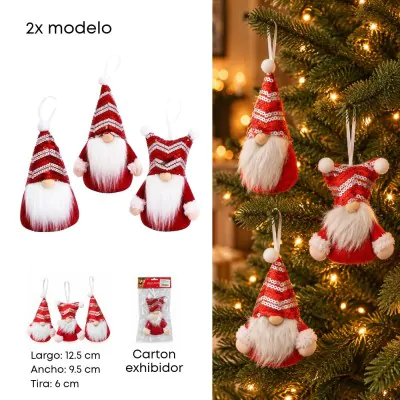 Colgante Navidad Duendes 3d Rojo Lentejuela X6