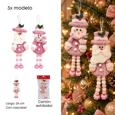 Colgante Navidad 28cm Piernas Campana Rosa X6