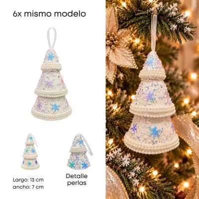 Colgante Navidad 13cm Arbol Perlas Blanco X6