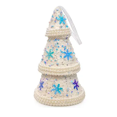Colgante Navidad 13cm Arbol Perlas Blanco X6