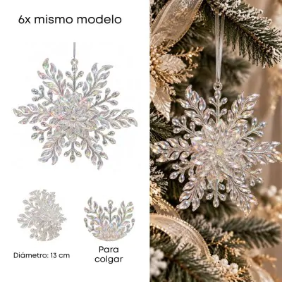 Colgante Navidad Rigido Copo De Nieve Holografico X6
