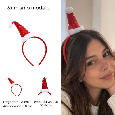 Vincha Navidad Gorro Lentejuela X6