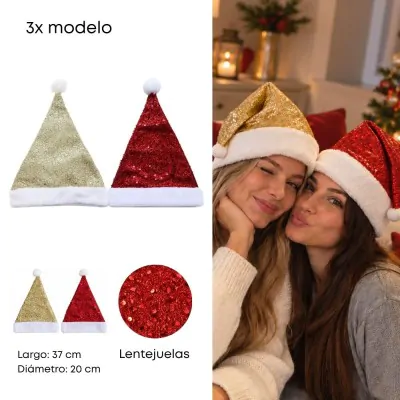 Gorro Navidad Brilloso Lentejuela X6