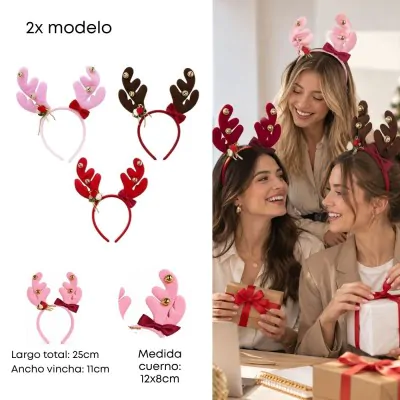 Vincha Navidad Reno Cascabeles X6