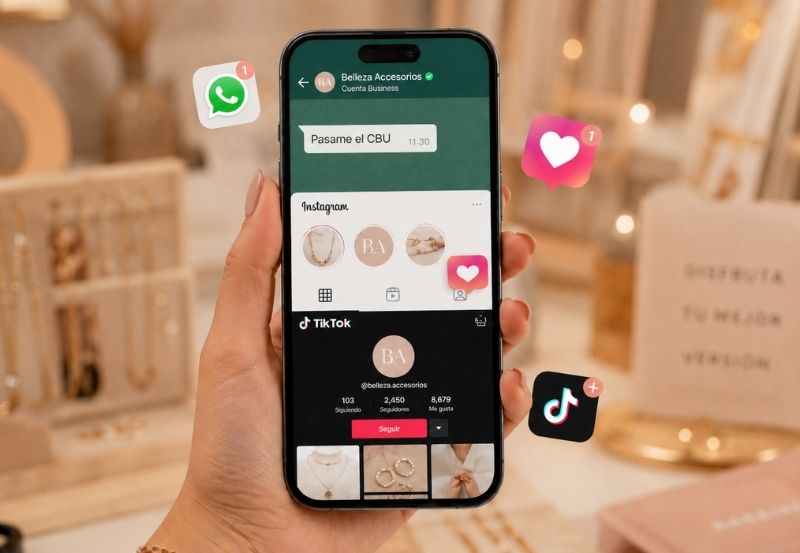 Detalle de accesorios de moda fotografiados con luz natural para venta por redes sociales