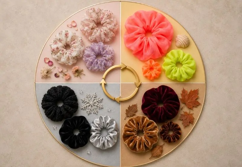 Revendedora organizando stock de scrunchies por mayor en su local