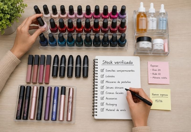 Esmaltes y accesorios de belleza por mayor en exhibición