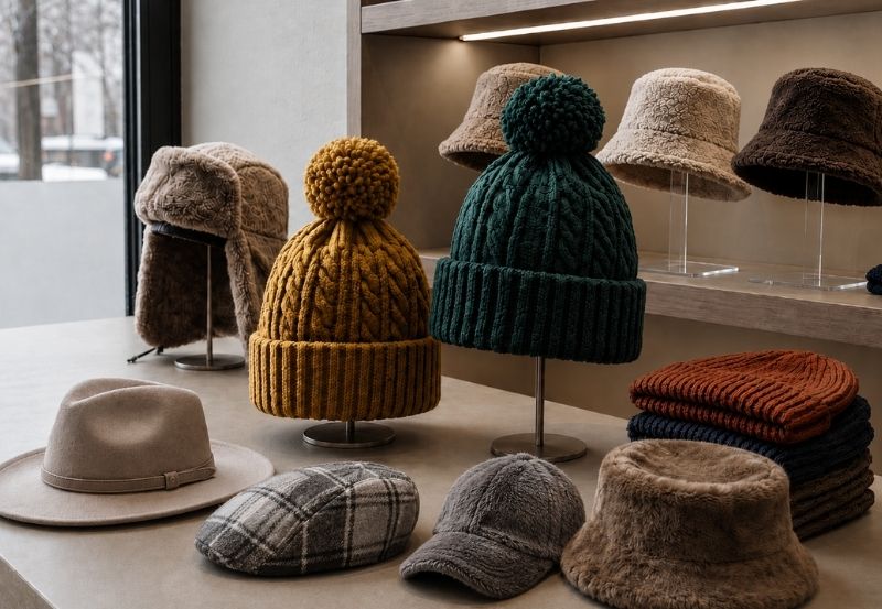 variedad de gorros mayoristas en colores neutros de temporada invernal
